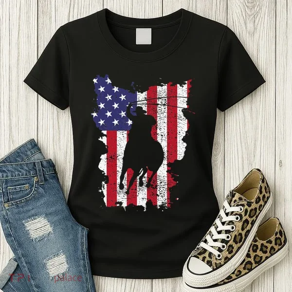 Usa Flag Cowboy Roping Women's T-Shirt
