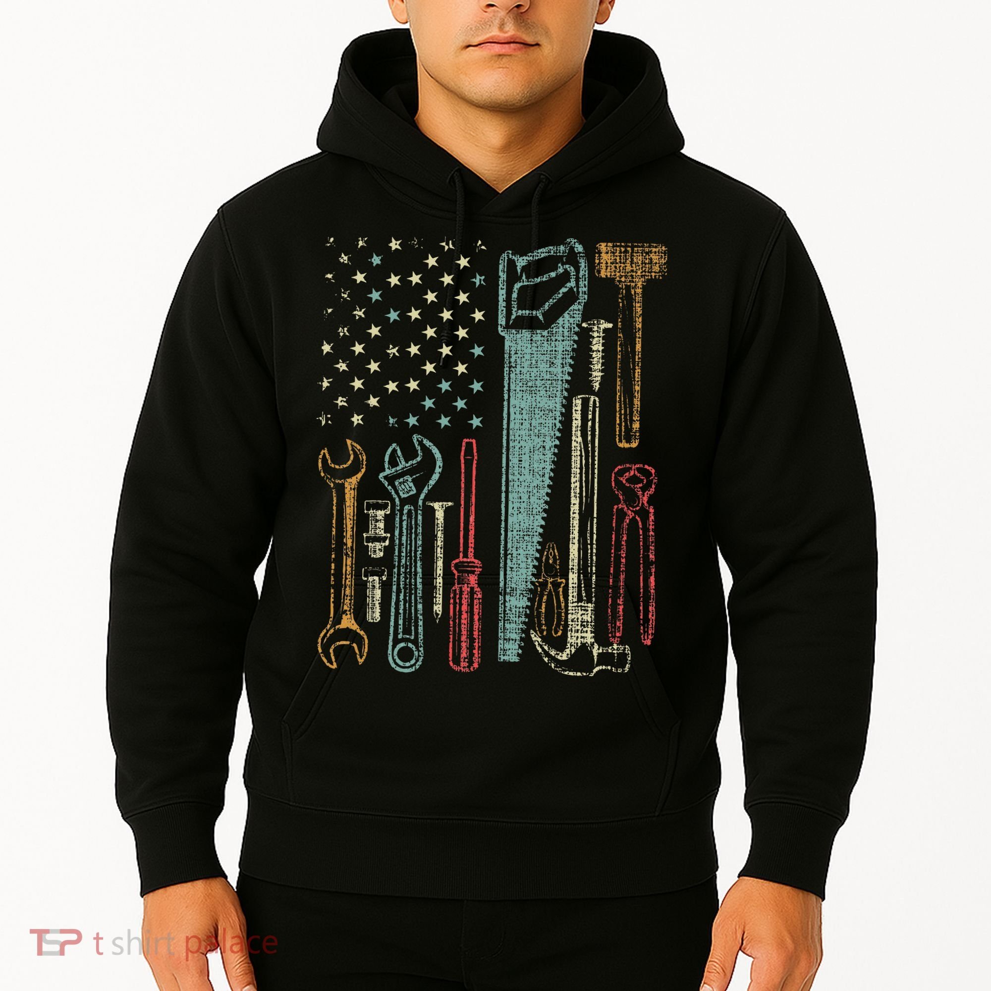 Usa Flag Carpenter And Builder Tools Hoodie