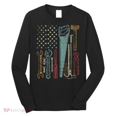 Usa Flag Carpenter And Builder Tools Long Sleeve Shirt