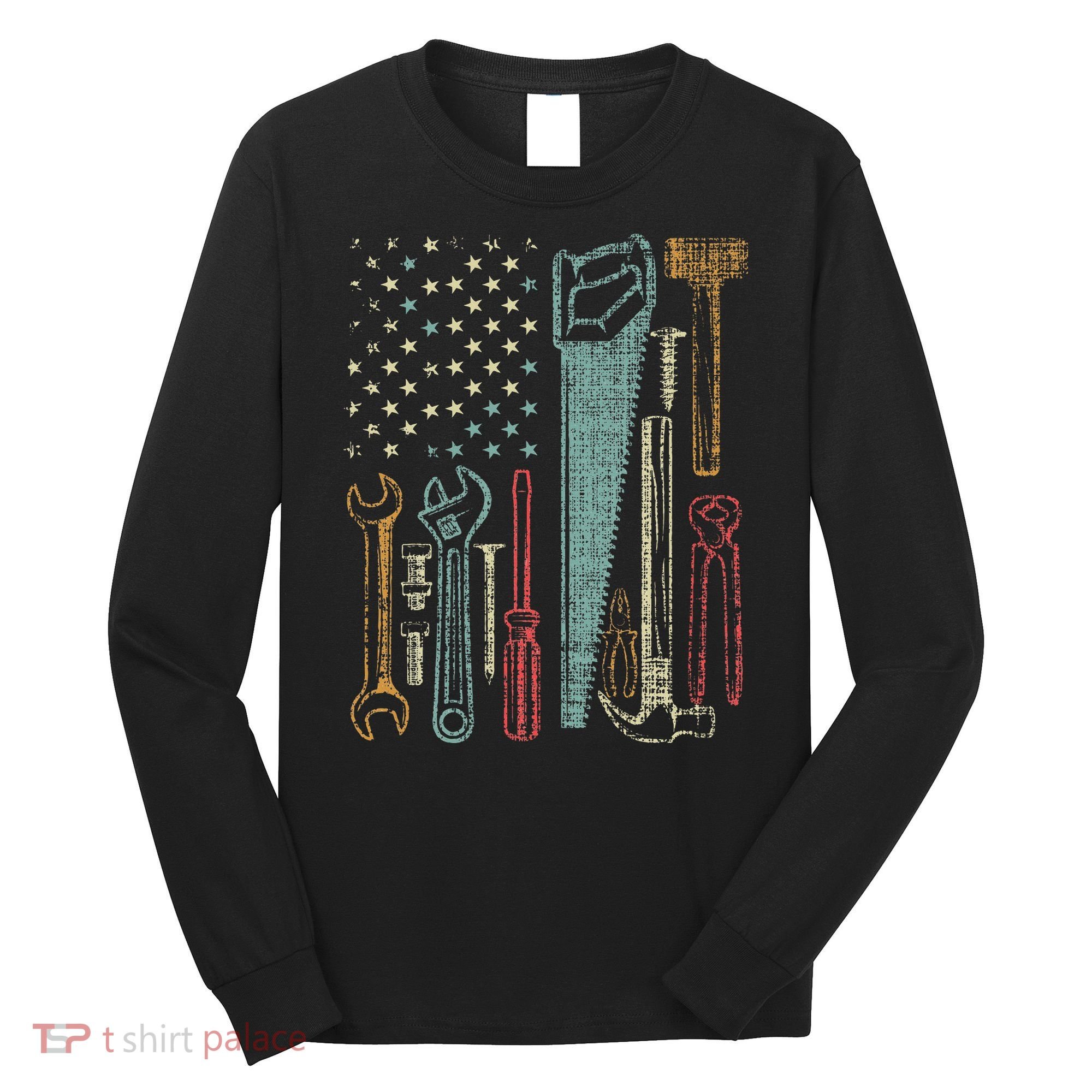 Usa Flag Carpenter And Builder Tools Long Sleeve Shirt