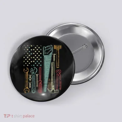 Usa Flag Carpenter And Builder Tools Button