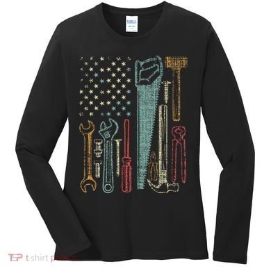 Usa Flag Carpenter And Builder Tools Women's Long Sleeve Shirt