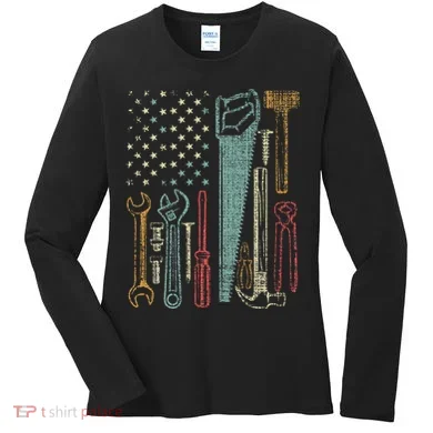 Usa Flag Carpenter And Builder Tools Women's Long Sleeve Shirt