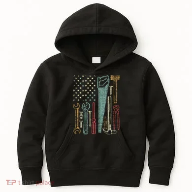 Usa Flag Carpenter And Builder Tools Kids Hoodie
