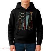 Usa Flag Carpenter And Builder Tools Kids Hoodie thumb 4