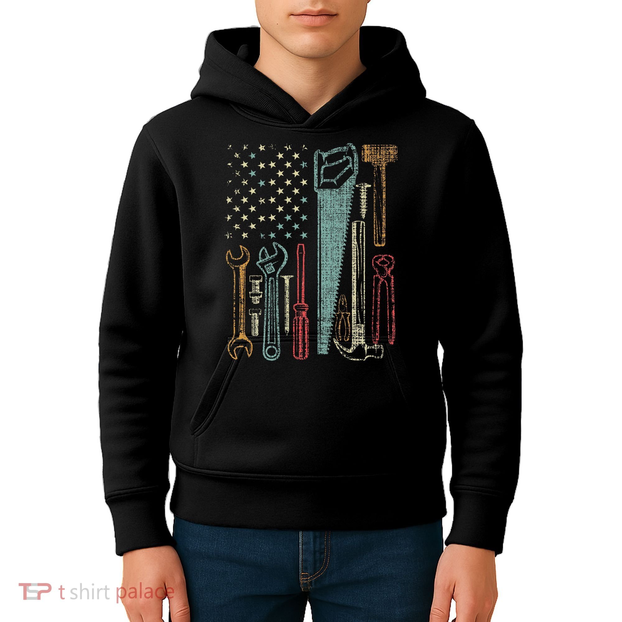 Usa Flag Carpenter And Builder Tools Kids Hoodie