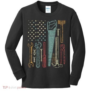 Usa Flag Carpenter And Builder Tools Kids Long Sleeve Shirt