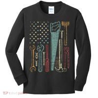 Usa Flag Carpenter And Builder Tools Kids Long Sleeve Shirt thumb 0