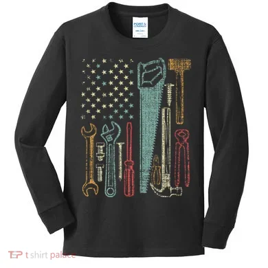 Usa Flag Carpenter And Builder Tools Kids Long Sleeve Shirt