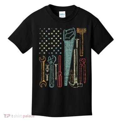 Usa Flag Carpenter And Builder Tools Kids T-Shirt