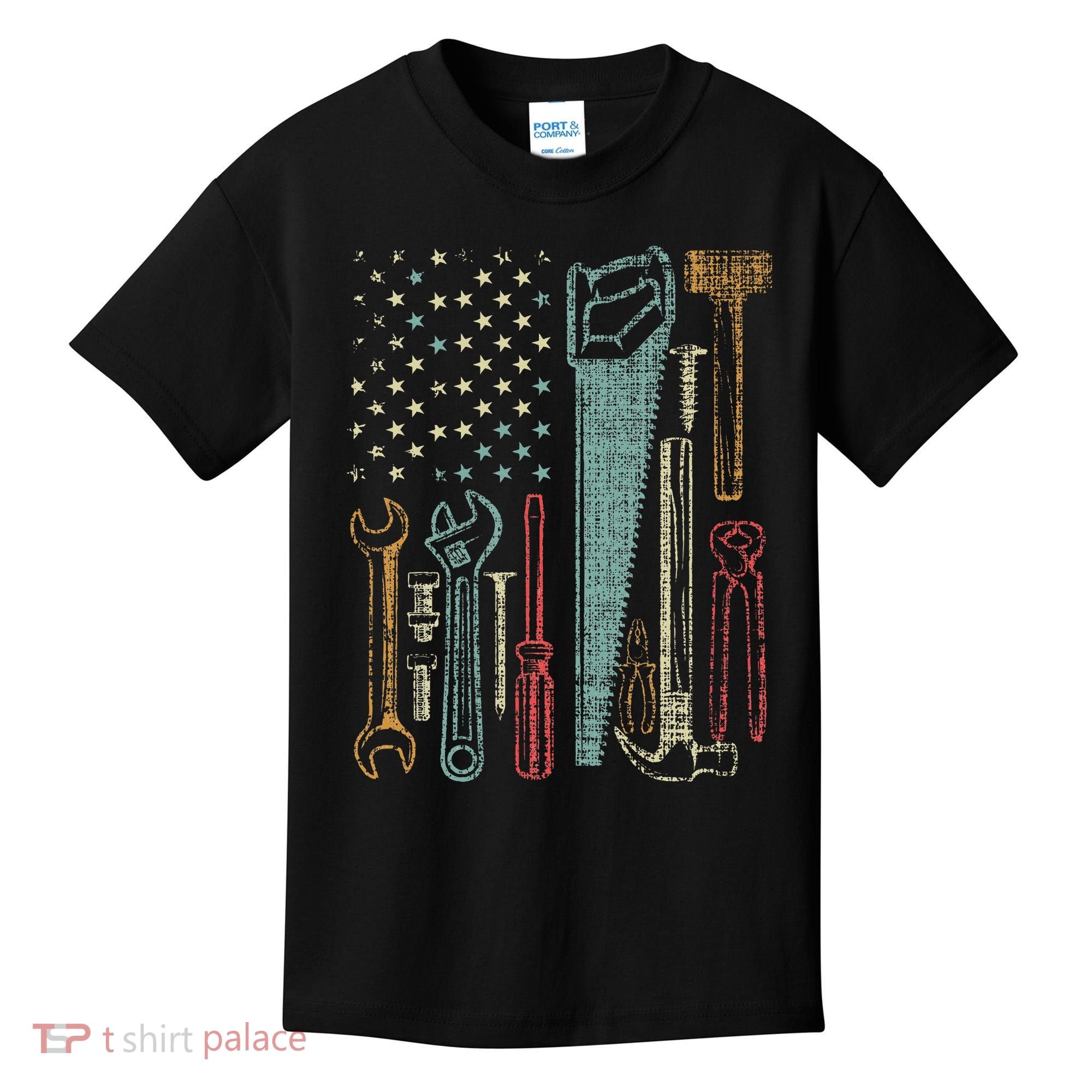 Usa Flag Carpenter And Builder Tools Kids T-Shirt