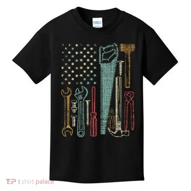 Usa Flag Carpenter And Builder Tools Kids T-Shirt