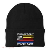 Us Flag Car Racing If You AinT First YouRe Last Beanie thumb 0