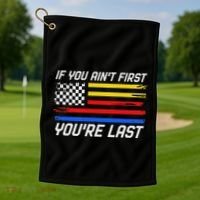 Us Flag Car Racing If You AinT First YouRe Last Golf Towel thumb 1
