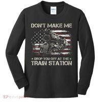 Usa Flag Dont Make Me Drop You Off At The Train Station Kids Long Sleeve Shirt thumb 0