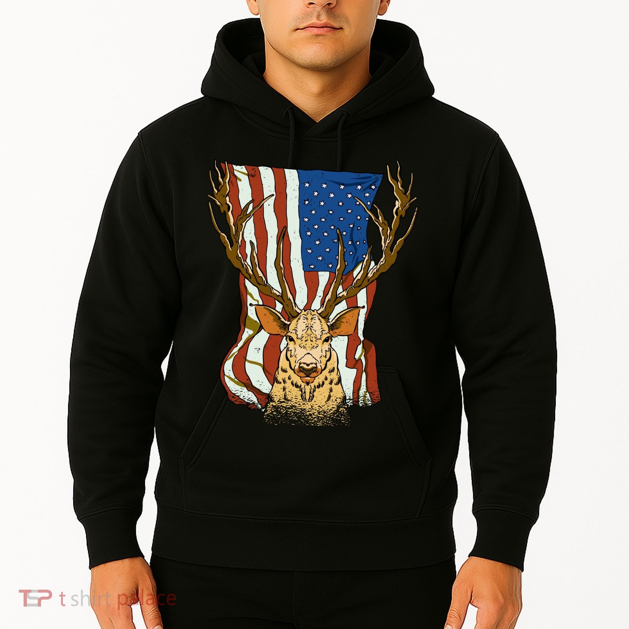 USA Flag Deer Hunting Gift Hoodie