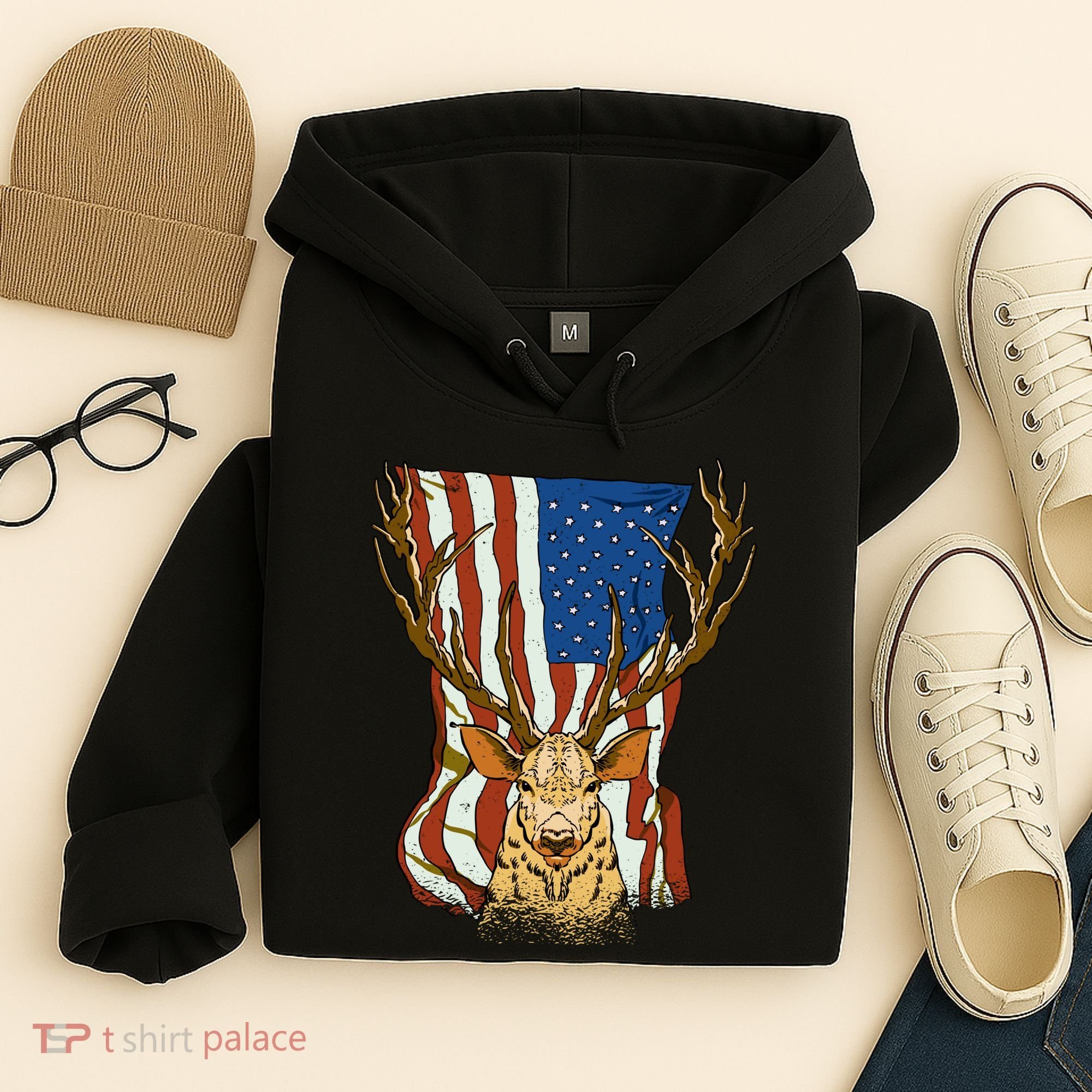 USA Flag Deer Hunting Gift Hoodie