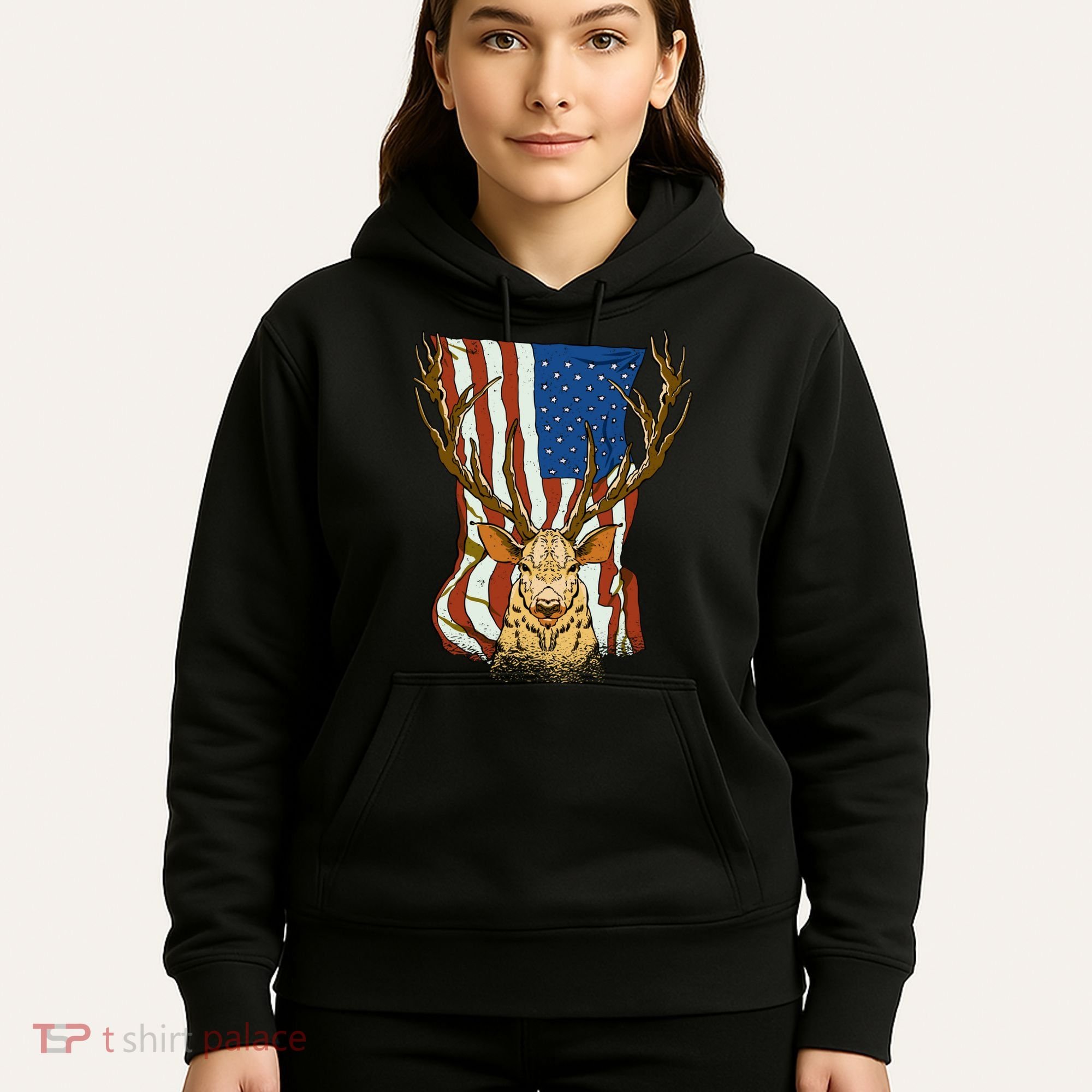USA Flag Deer Hunting Gift Hoodie