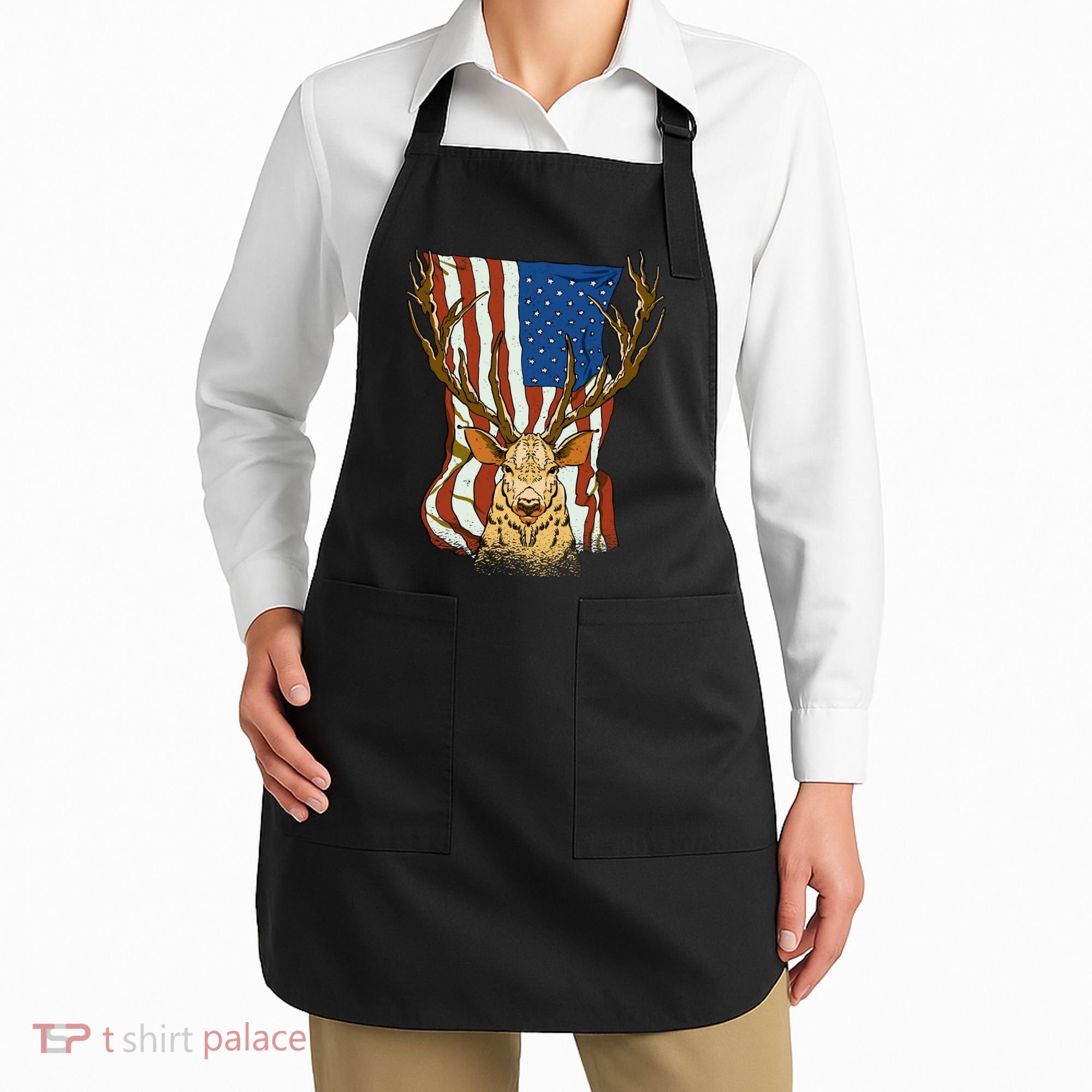 USA Flag Deer Hunting Gift Apron