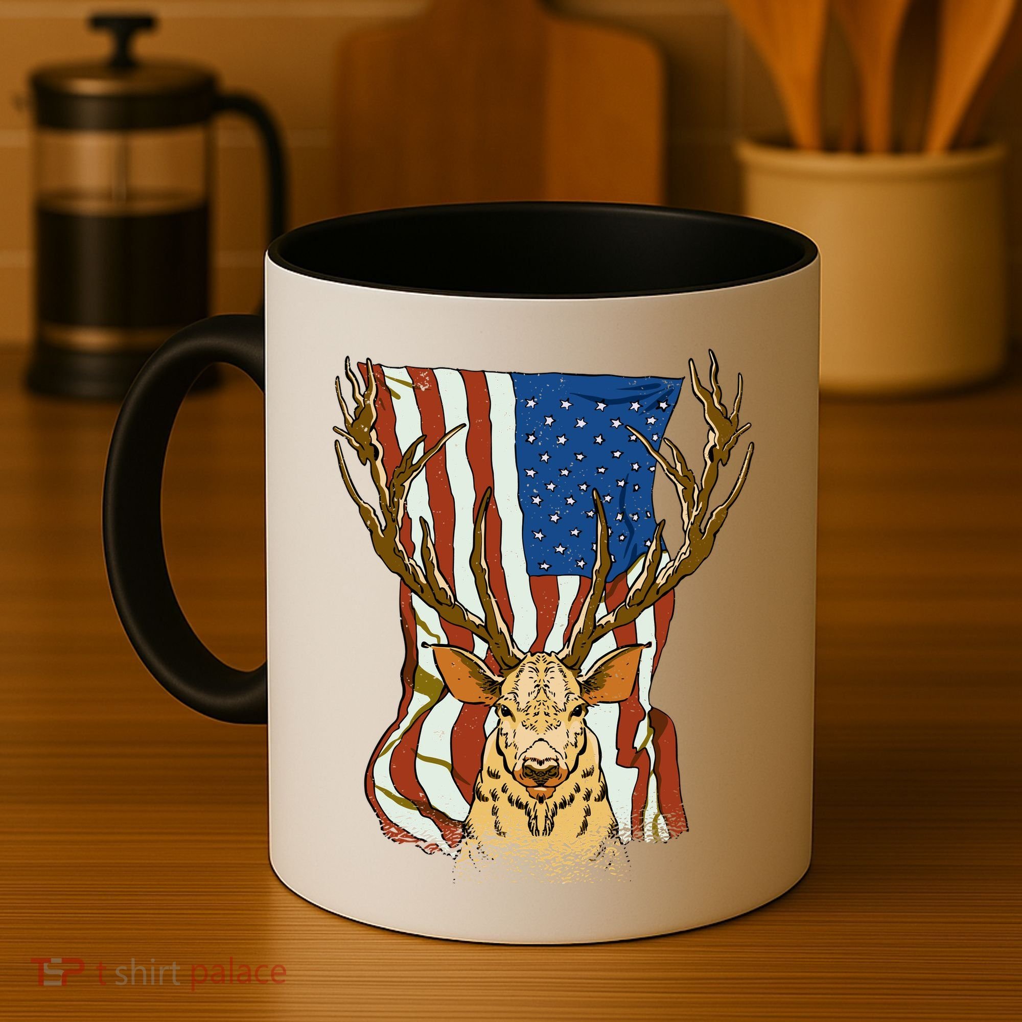 USA Flag Deer Hunting Gift Coffee Mug
