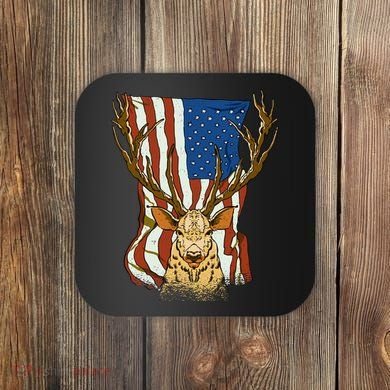 USA Flag Deer Hunting Gift Coaster