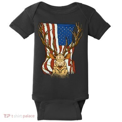 USA Flag Deer Hunting Gift Baby Bodysuit