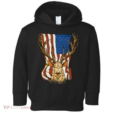 USA Flag Deer Hunting Gift Toddler Hoodie