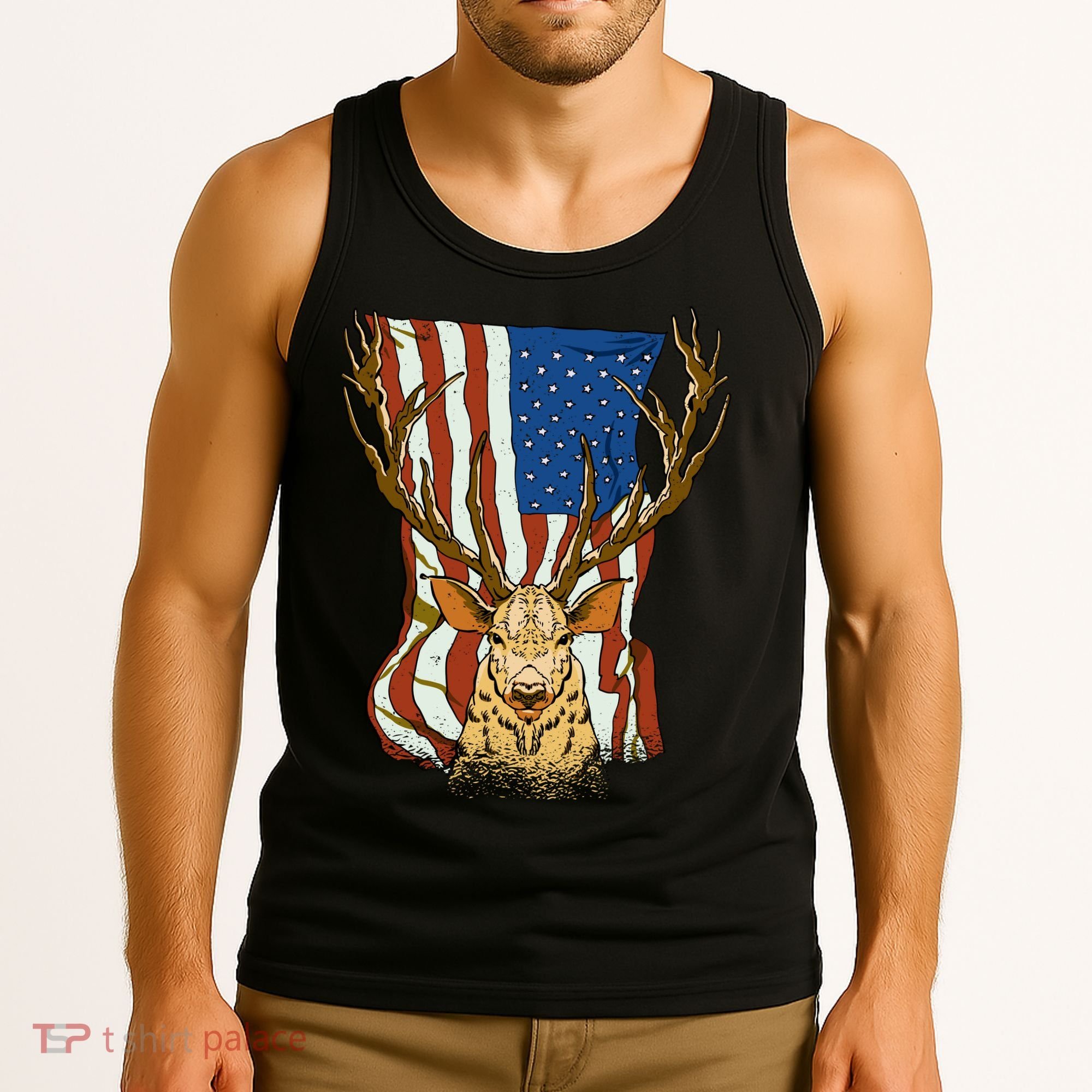 USA Flag Deer Hunting Gift Tank Top
