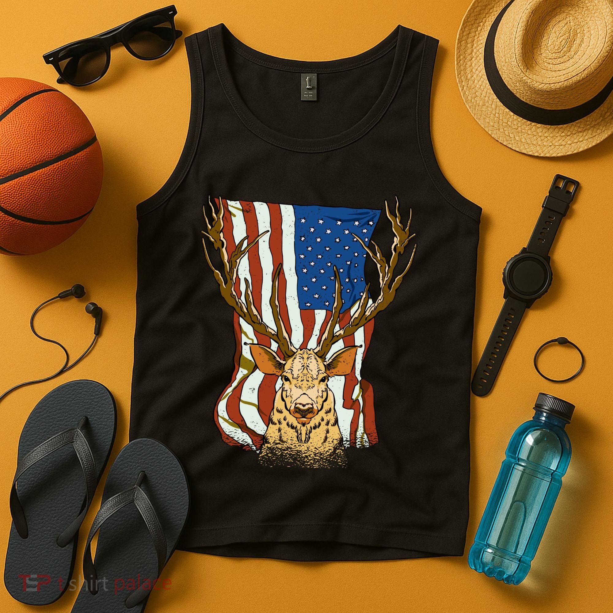 USA Flag Deer Hunting Gift Tank Top