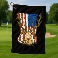 USA Flag Deer Hunting Gift Golf Towel thumb 1