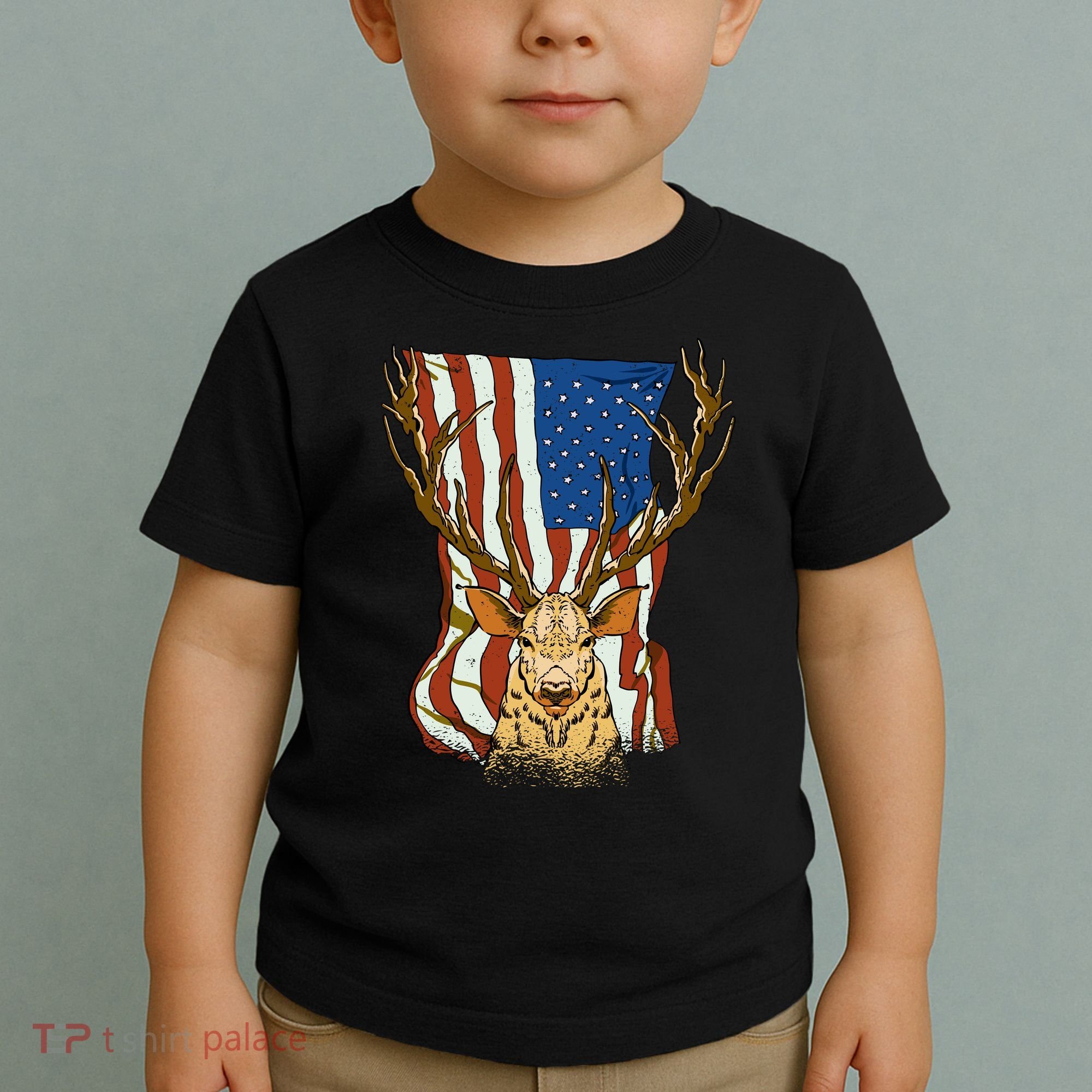 USA Flag Deer Hunting Gift Toddler T-Shirt