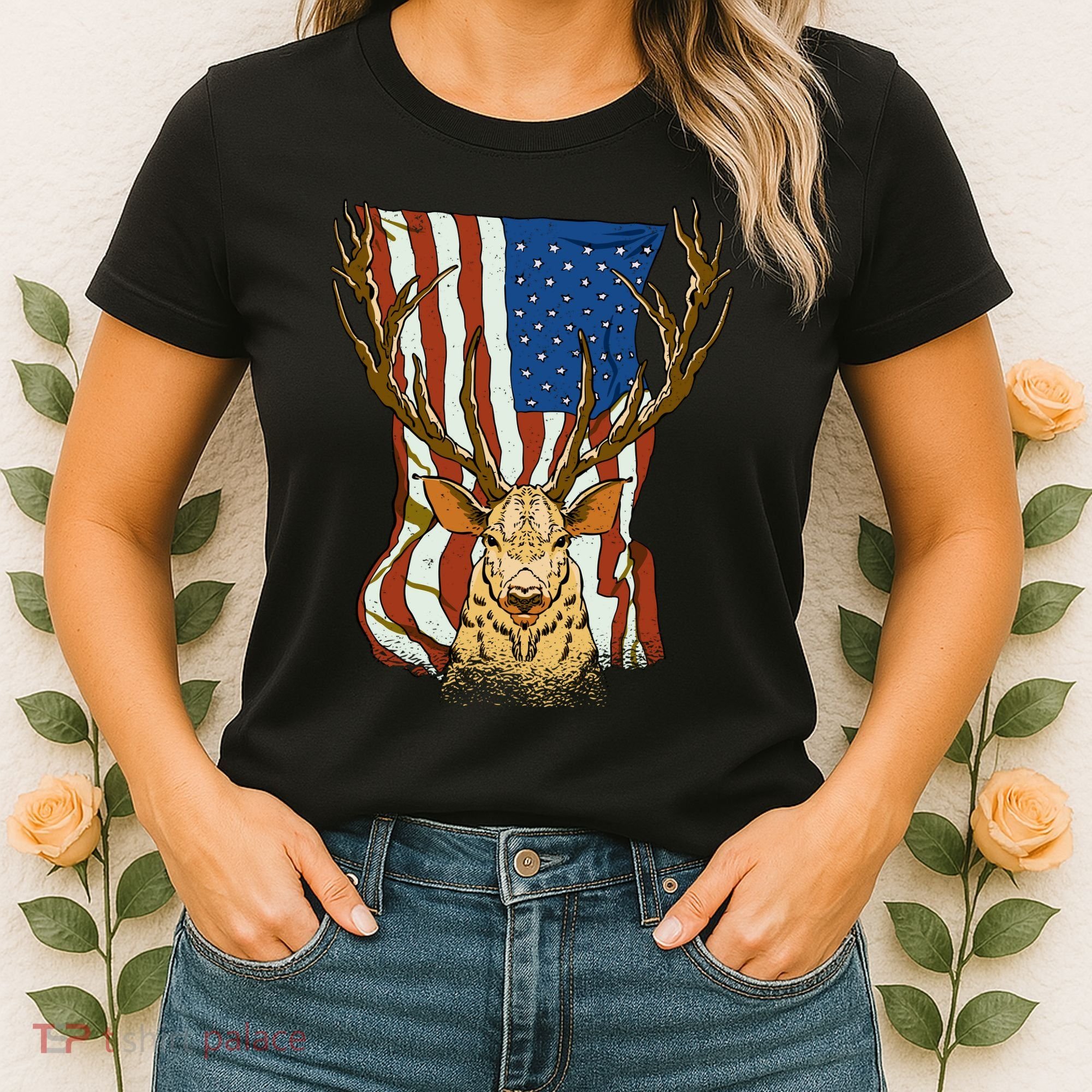 USA Flag Deer Hunting Gift Women's T-Shirt
