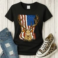 USA Flag Deer Hunting Gift Women's T-Shirt thumb 3