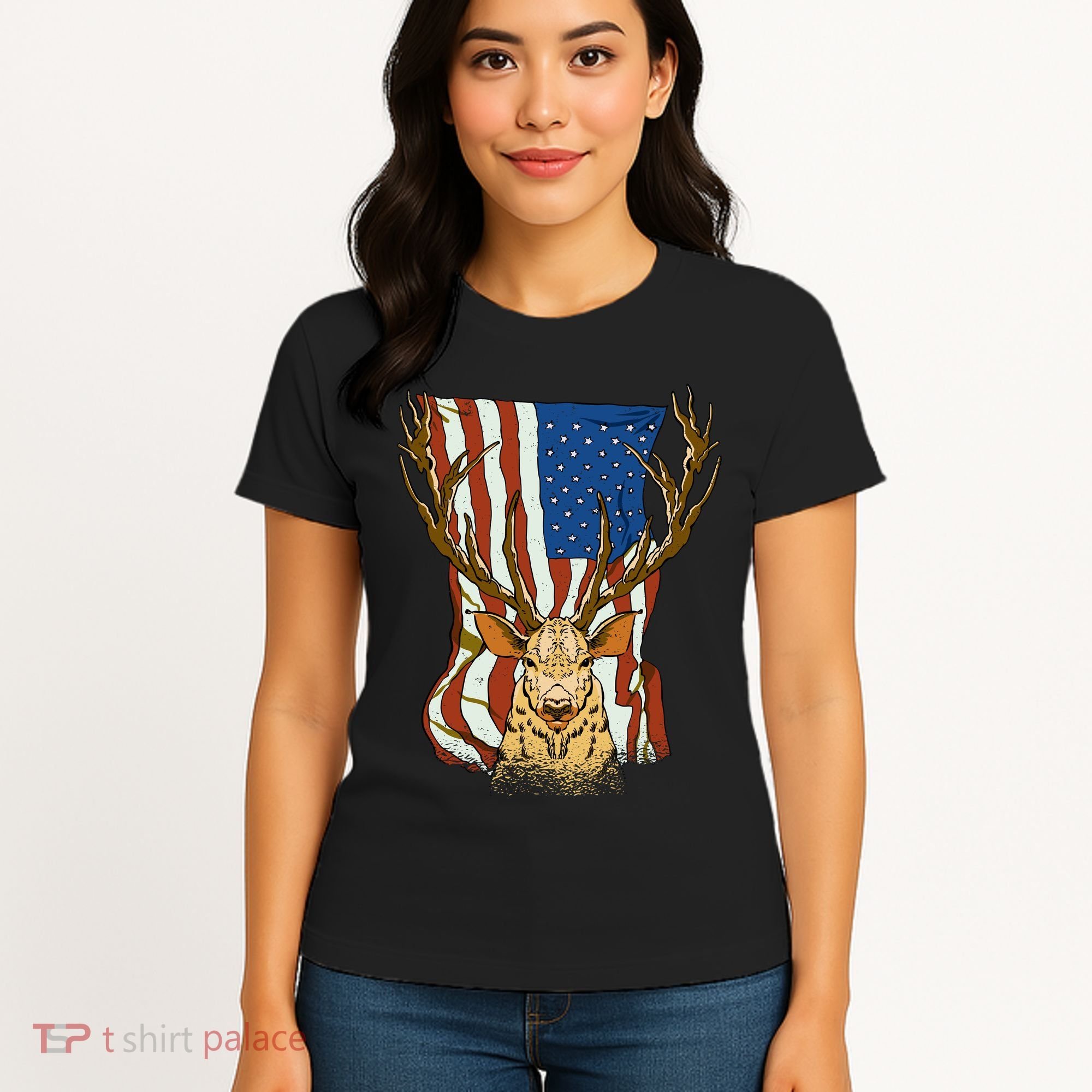 USA Flag Deer Hunting Gift Women's T-Shirt