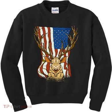 USA Flag Deer Hunting Gift Kids Sweatshirt