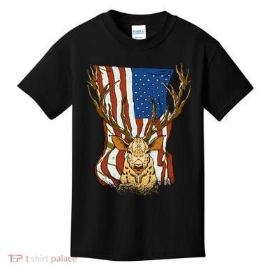 USA Flag Deer Hunting Gift Kids T-Shirt