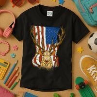 USA Flag Deer Hunting Gift Kids T-Shirt thumb 3
