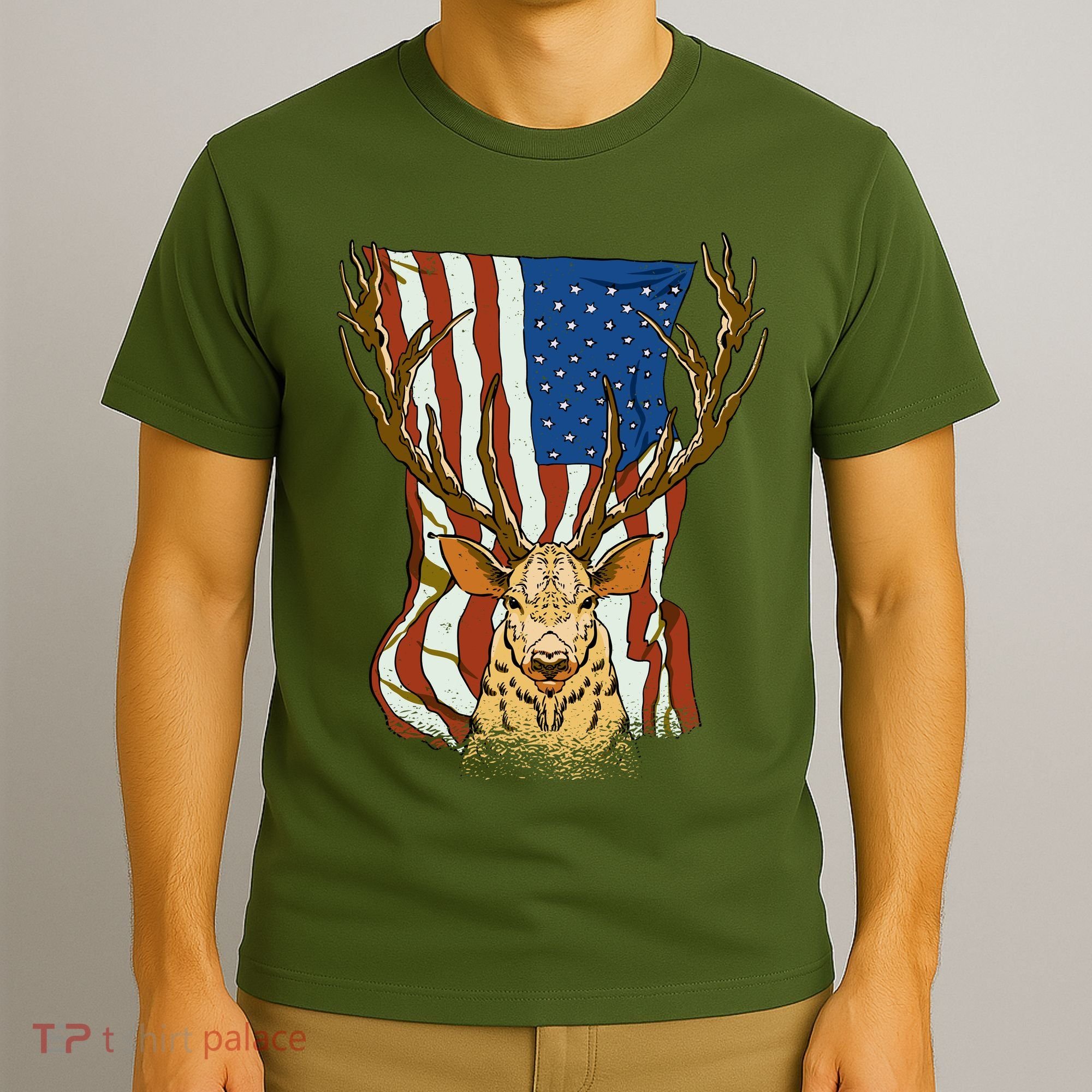 USA Flag Deer Hunting Gift T-Shirt