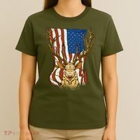 USA Flag Deer Hunting Gift T-Shirt thumb 4