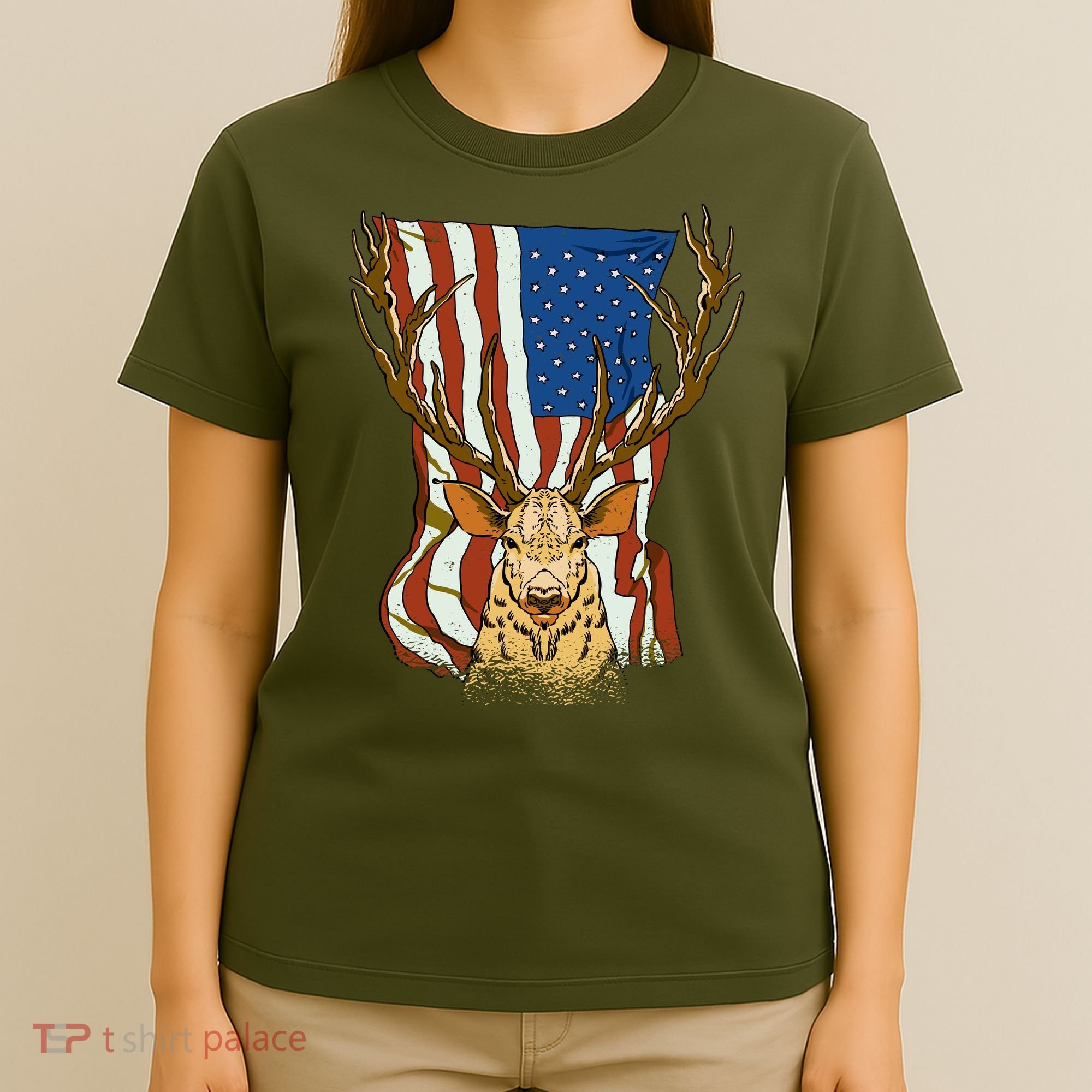 USA Flag Deer Hunting Gift T-Shirt