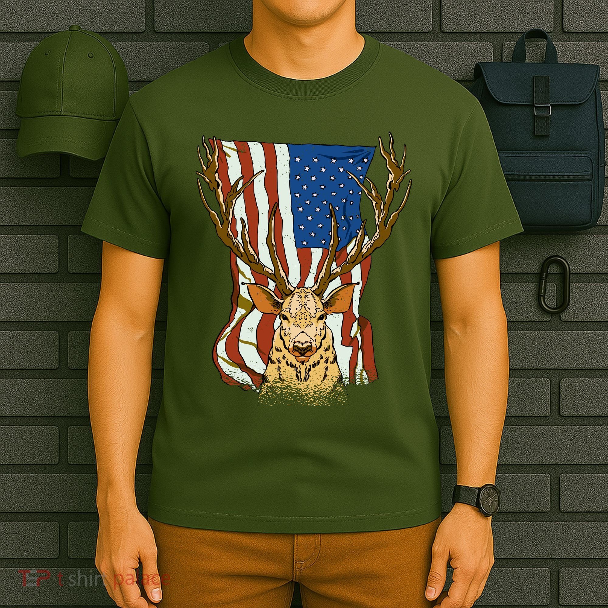 USA Flag Deer Hunting Gift T-Shirt