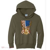USA Flag Deer Hunting Gift Kids Hoodie thumb 0