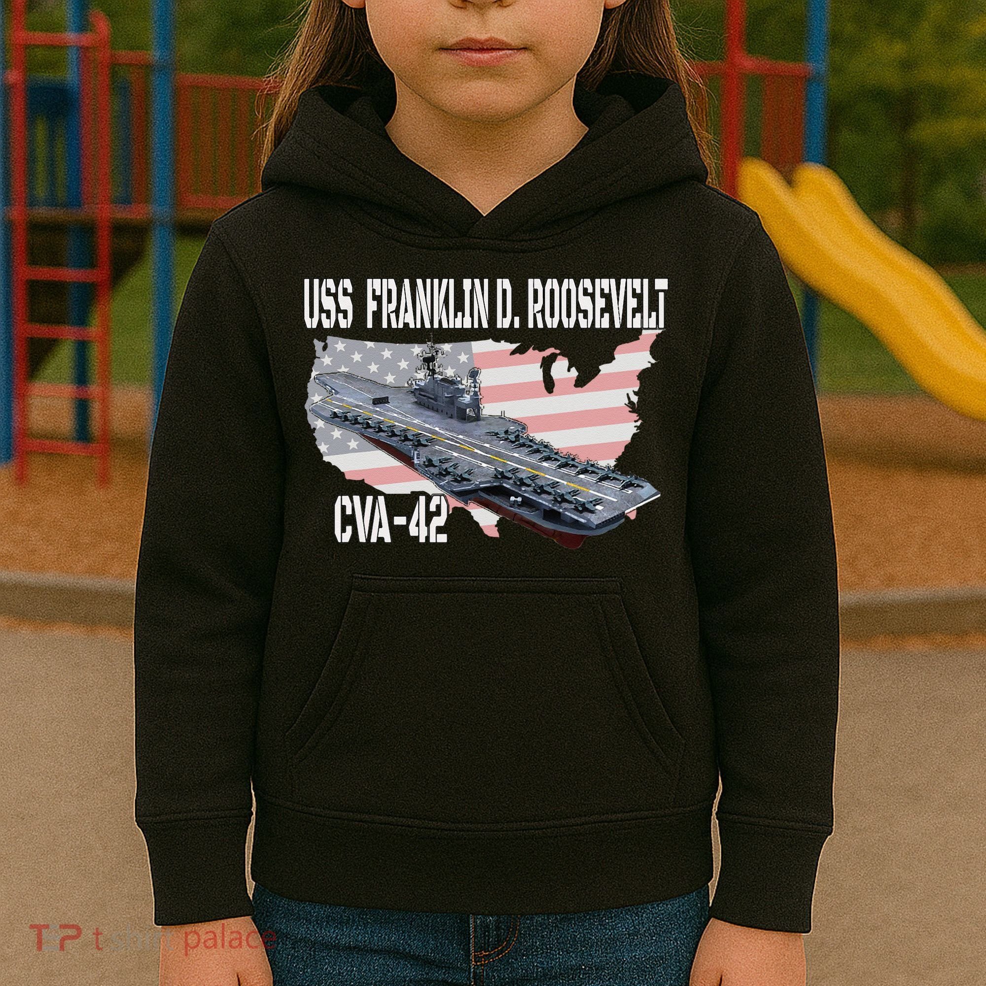 USS Franklin D. Roosevelt CVA 42 Aircraft Carrier Veterans Kids Hoodie