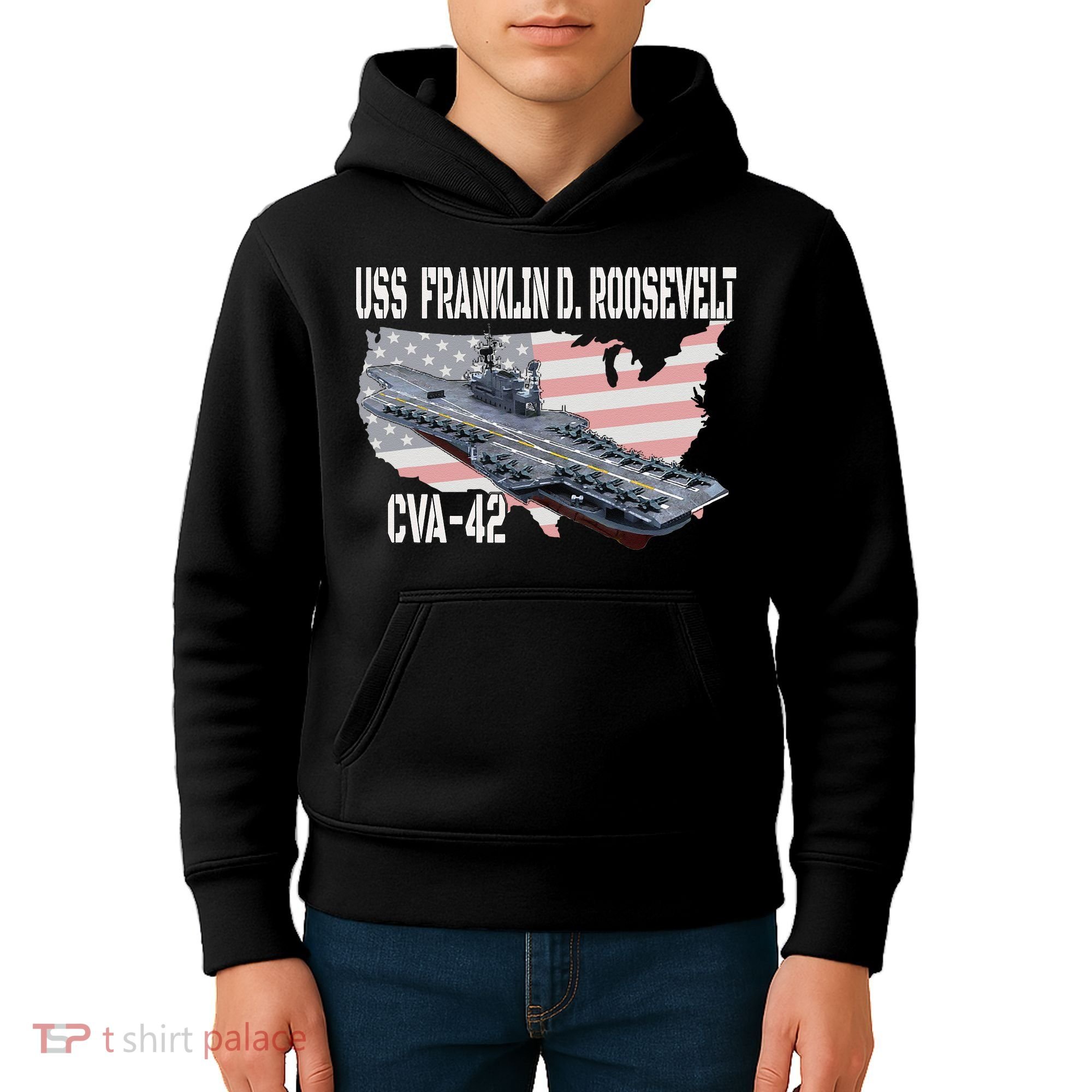 USS Franklin D. Roosevelt CVA 42 Aircraft Carrier Veterans Kids Hoodie
