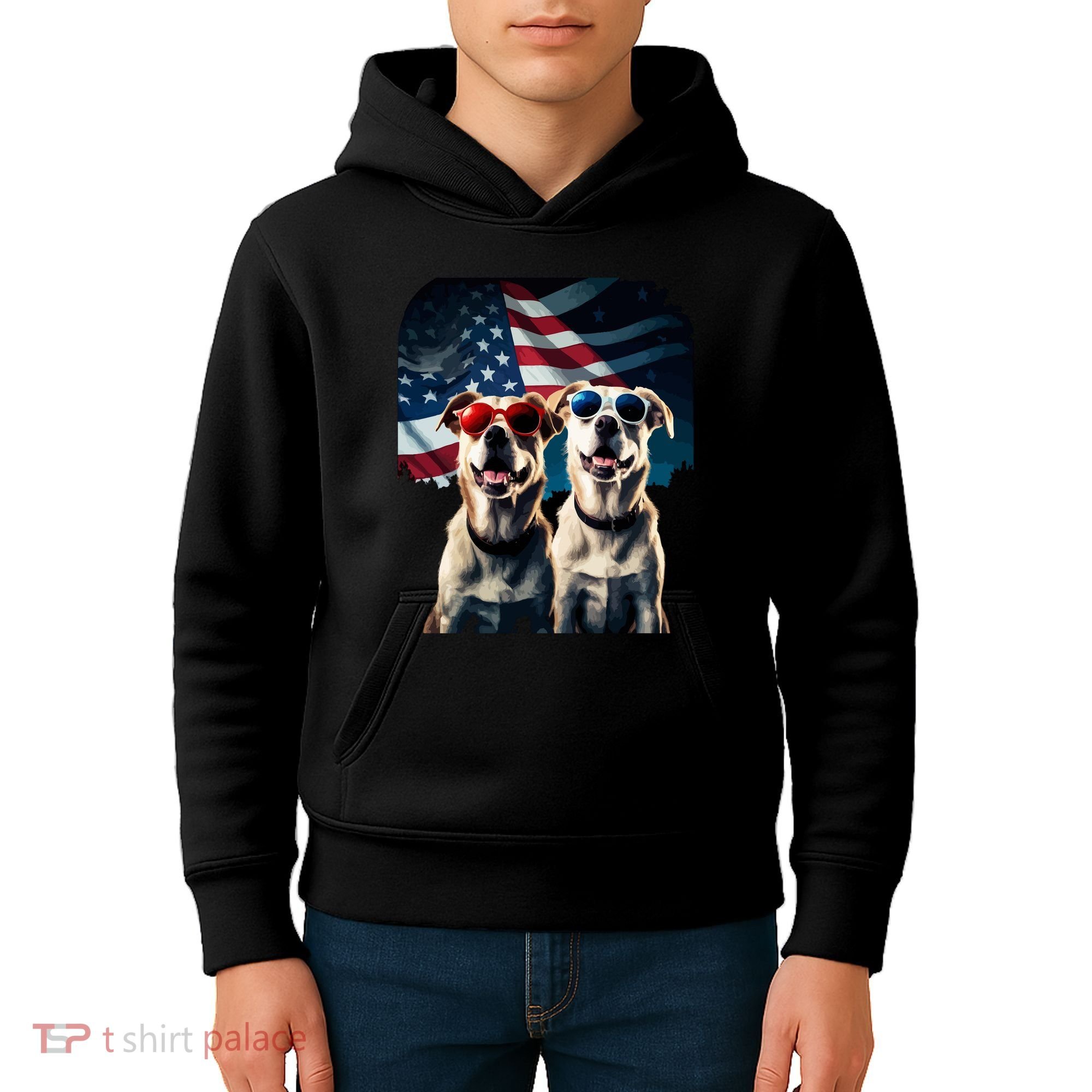 Usa Flag Dog Kids Hoodie