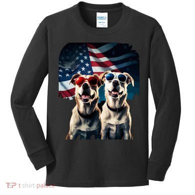Usa Flag Dog Kids Long Sleeve Shirt