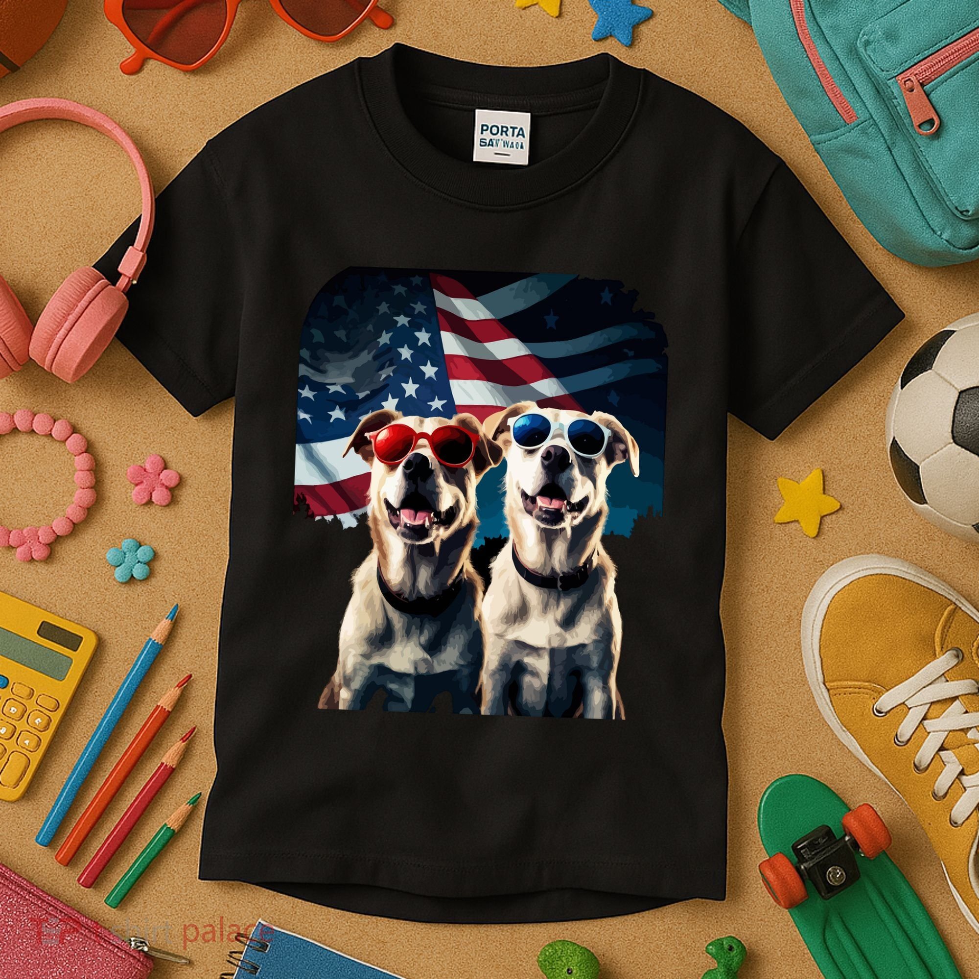 Usa Flag Dog Kids T-Shirt