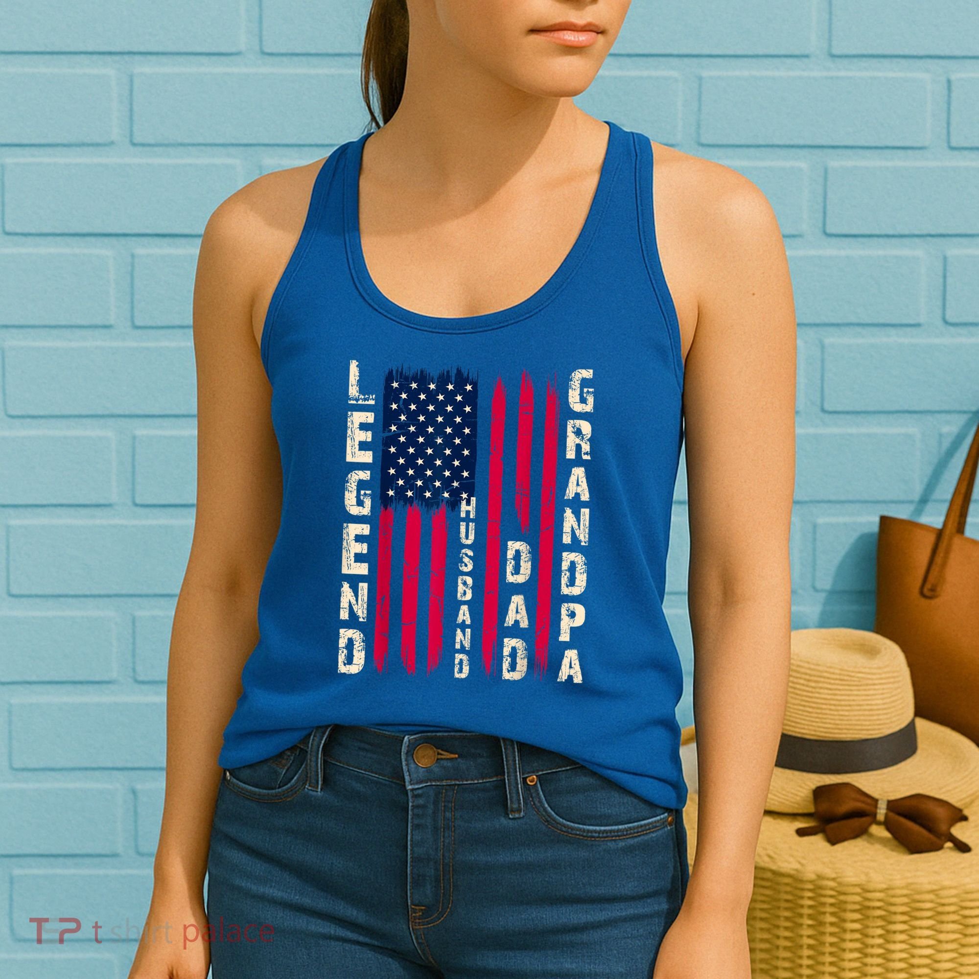 USA Flag Father's Day Dad The Legend Husband Dad Grandpa Women's Tank Top