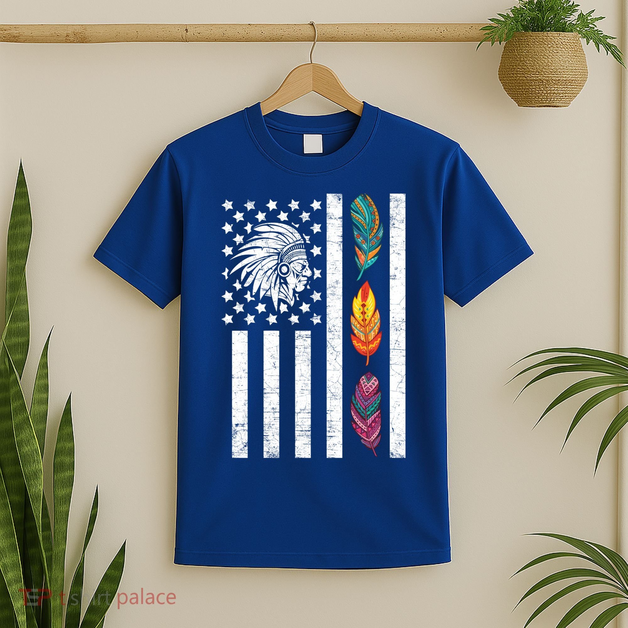 Usa Flag Feather Native American Heritage Day Indian Gift Meaningful Gift T-Shirt