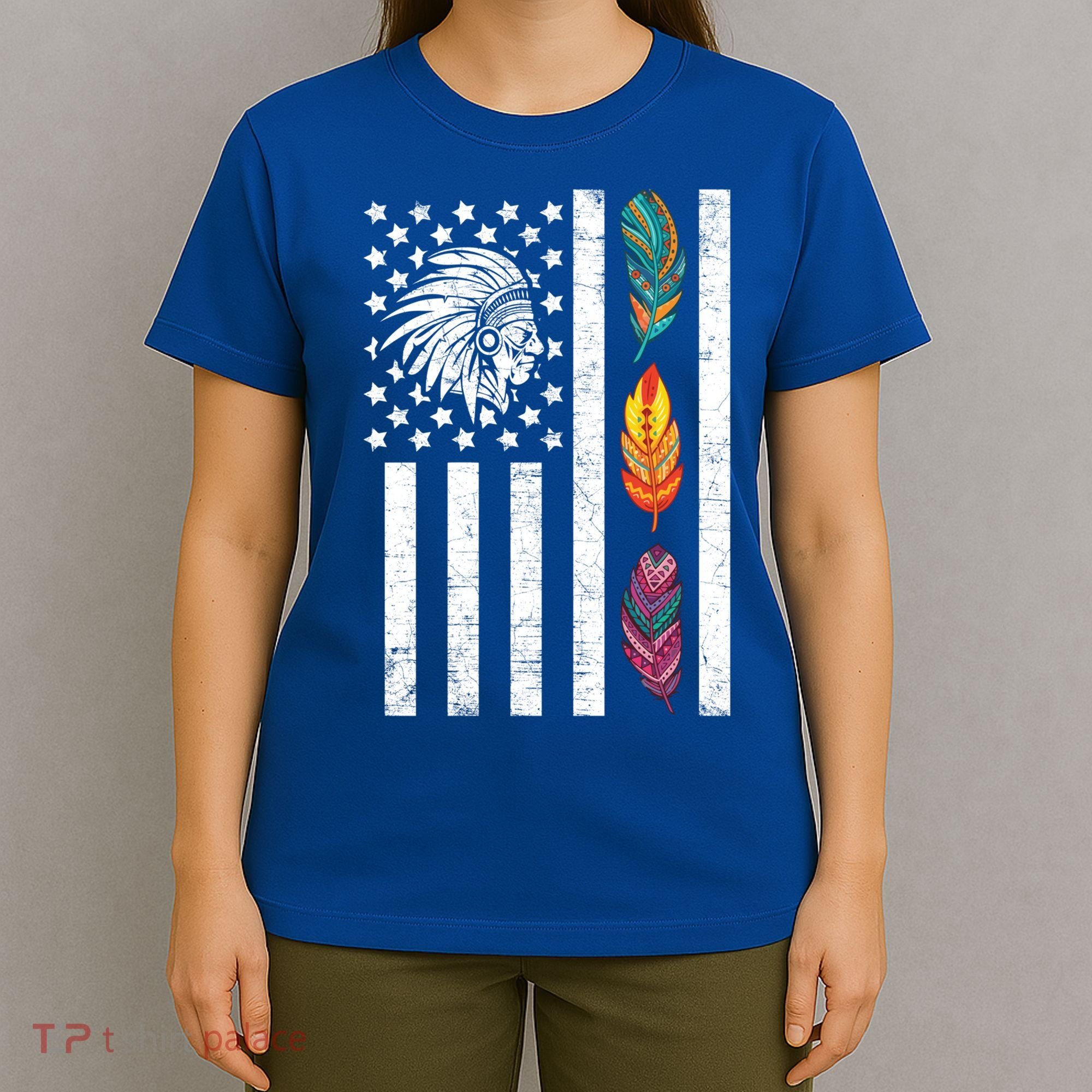 Usa Flag Feather Native American Heritage Day Indian Gift Meaningful Gift T-Shirt